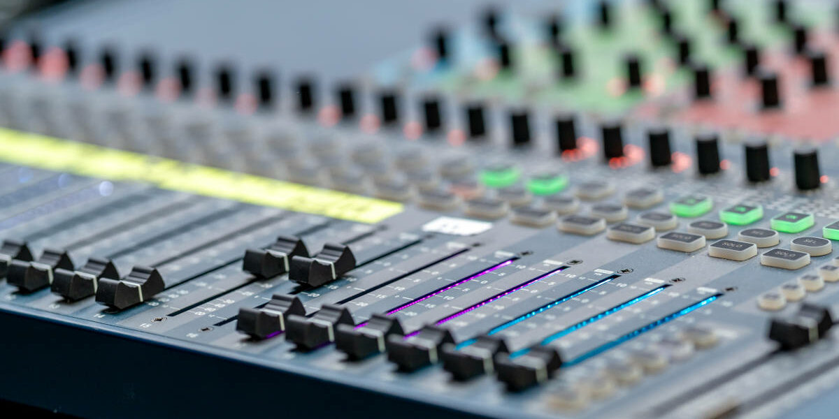 detail of sound control panel for sound mixing
